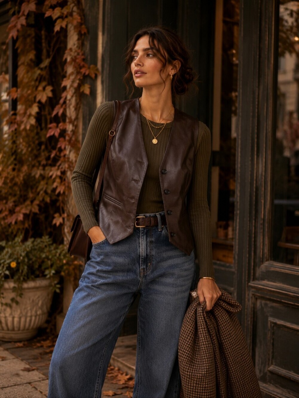 Hutch for Anthropologie Faux Leather Vest Brown NWT